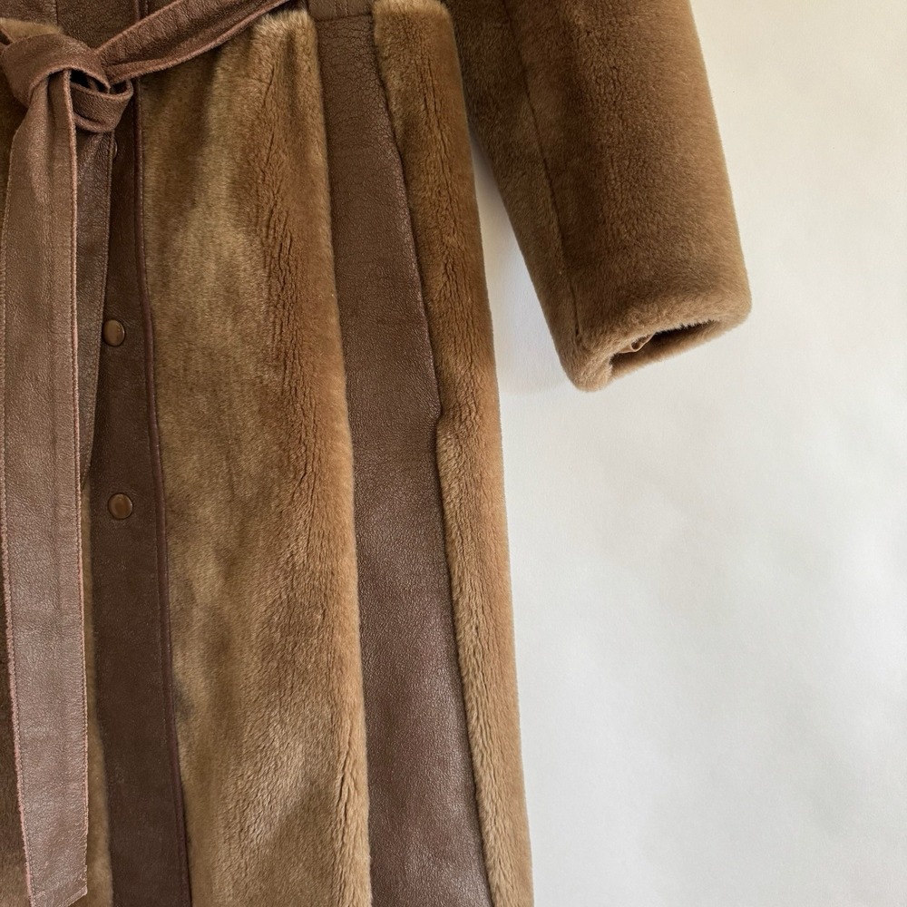 Borgana Fairmoor Vintage Faux Fur Faux Suede Belted Coat Small Mob Wife Gangster - Picture 7 of 13